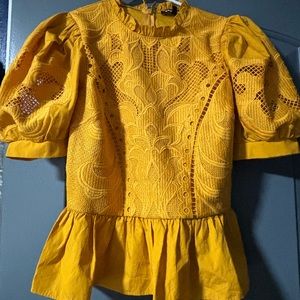 New Express Peplum Lace Blouse with Puff Sleeves size Small